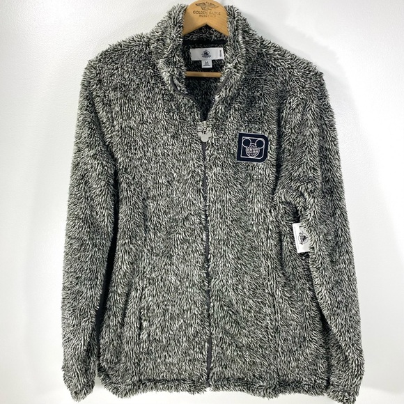 Walt Disney World Resort Black White Plush Furry Fleece Full Zip Mickey Jacket M - Picture 1 of 16